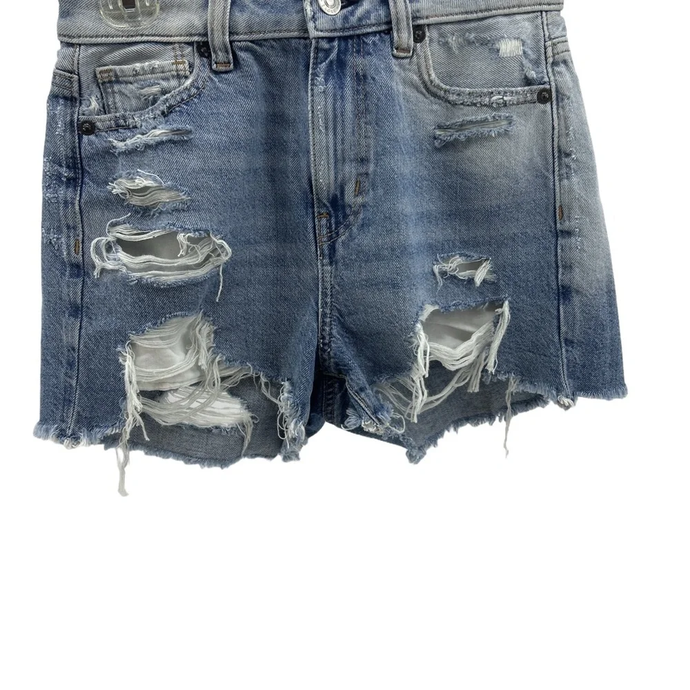 American Eagle Blue Jean Mom Shorts with Vintage Distressing - Picture 2 of 4